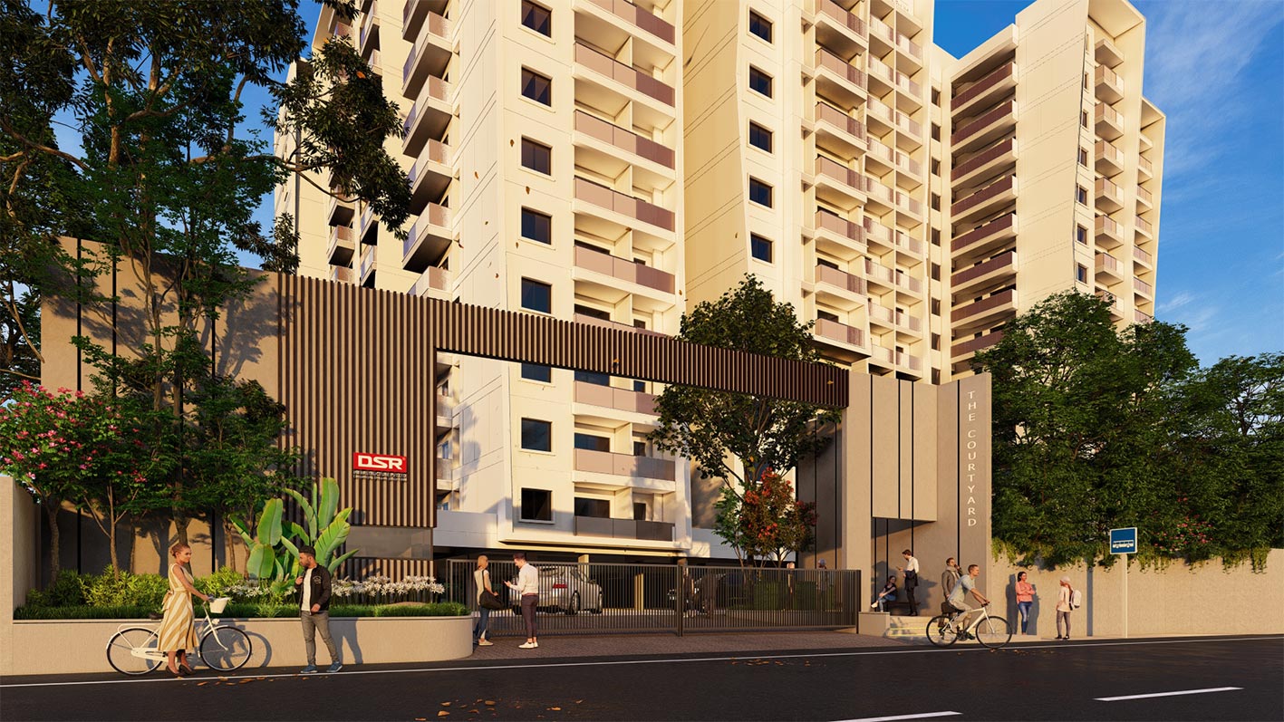 DSR The Courtyard entry and exit area with security cabin ensuring safe and controlled access at Gunjur Bengaluru