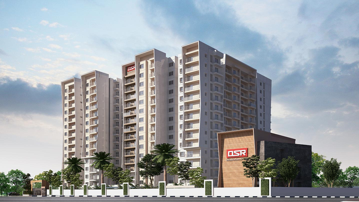 DSR The Courtyard Elevation View by DSR Group showing modern architectural design in Gunjur Bengaluru